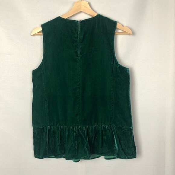 J. Crew Emerald Green Velvet Peplum Tank Top 2 - Picture 3 of 7